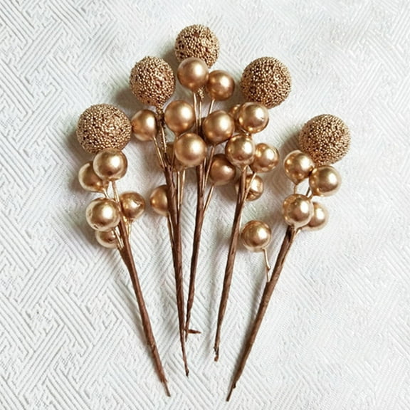 WHAMVOX  10 PCS Artificial Berry Leaves Branches Faux Berries Stems Decor Golden