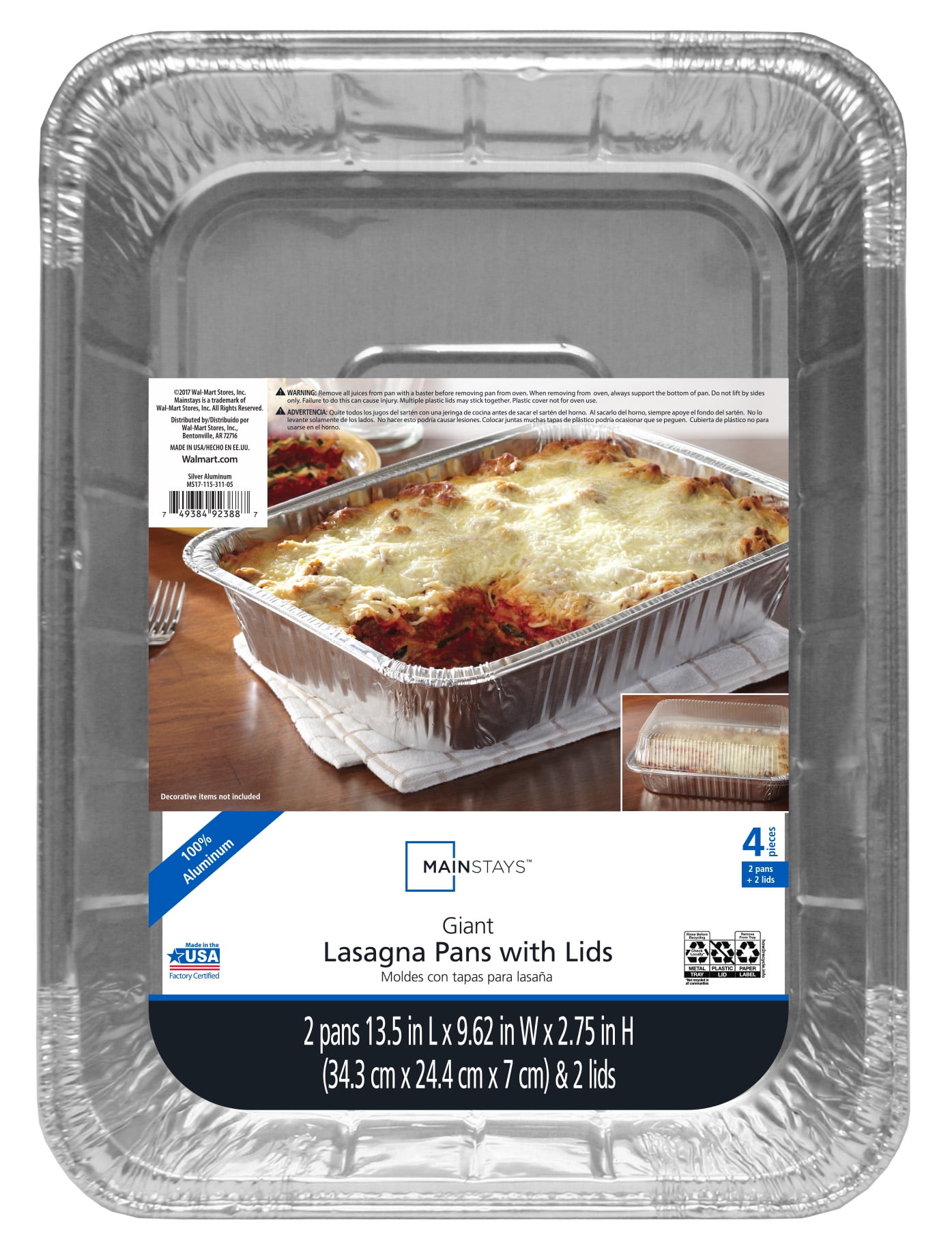 Mainstays Aluminum Foil Giant Lasagna Pan with Lid, 2 Count
