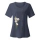 thumbnail image 3 of Gibobby Playera Manga Corta para Mujer Camiseta manga corta con estampado cuello redondo y dobladillo manga corta para mujer verano, camiseta ajustada con(Azul oscuro,G), 3 of 5