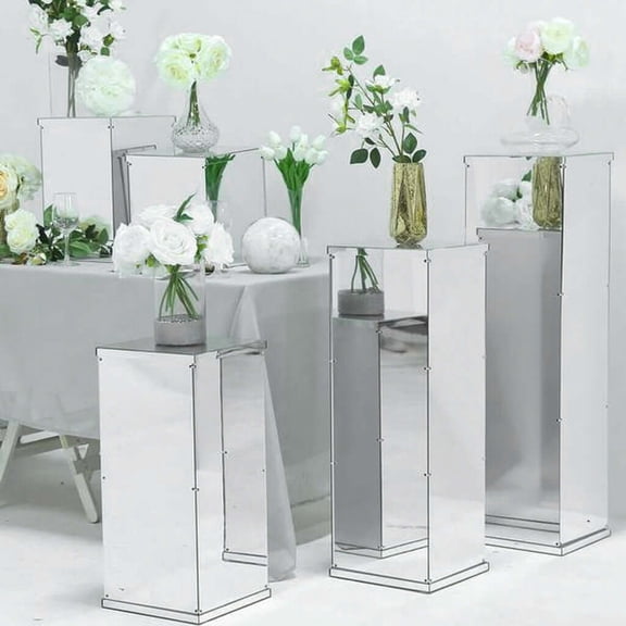 Efavormart Set of 5 Silver Mirror Finish Wedding Decor Ideas Clear Display Box for Centerpieces with Interchangeable Lid and Base