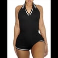 thumbnail image 2 of Body Sin Mangas A Rayas para Mujer, Pantalones Cortos, Mono de Corta con Cuello Negro L, 2 of 6
