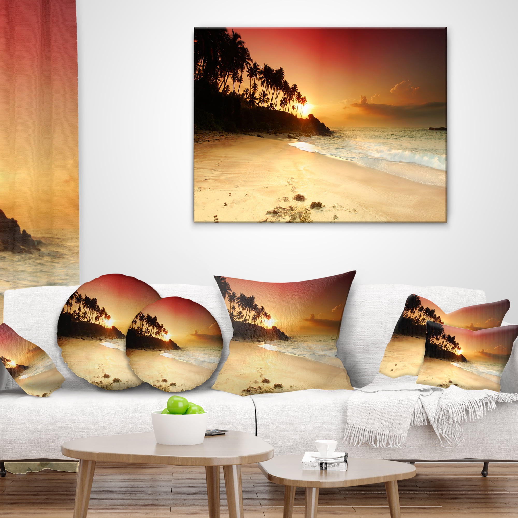 Designart Amazing Sunset and Beach in Sri Lanka - Modern Seashore Throw Pillow - 18x18