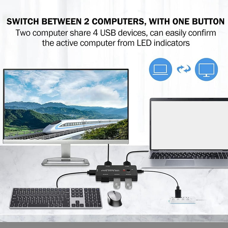 USB Switch 2 Computer Sharing 4 USB Devices, USB KVM Switcher