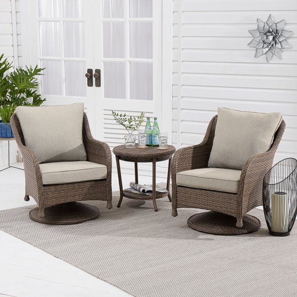 Better Homes Gardens Hayward 3 Piece Wicker Motion Patio Chat Set With Beige Cushions Walmart Com Walmart Com