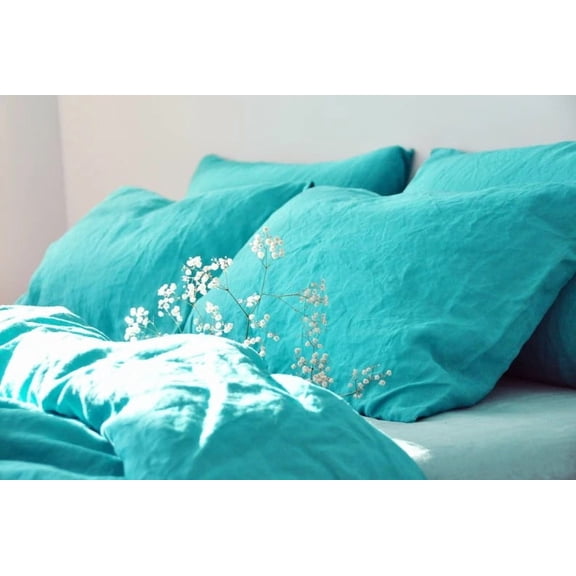Turquoise Cotton Bedding Set 1 Duvet Cover and 2 Pillowcases Softened Cotton Bedding Comforter Cover Set Quilt Cover Set