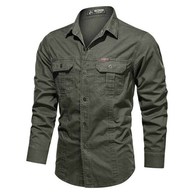 Men's Tactical Cargo Work Shirts Military Casual Button Up Slim Fit Long  Sleeve Shirts Tops UV Protection Hiking Fishing Shirts 