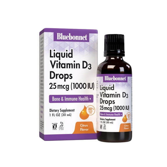 Bluebonnet Nutrition Liquid Vitamin D3 Drops 1000 IU, Citrus Flavor, 1 Fl Oz