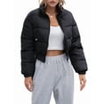 thumbnail image 2 of Women' S Cropped Quilted Puffer Jacket Outerwear Coats Black L, 2 of 9