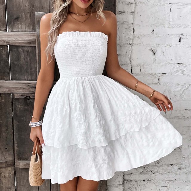 Robe Sans Bretelles, Robe d'Été à Manches Longues pour Femmes pour les Vacances et le Quotidien, Robe en Polyester Imprimé