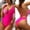 Hot Pink, variant on Babysbule Womens Summer One-Piece Bikini Sets Leopard Printed Bandage Patchwork Bikini Push-Up Padded Swimwear Beachwear
