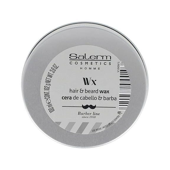 SALERM - Men's Hair Wax - Homme Barber Line - 100 ml - for Hair, Beard, and Mustache - Strong Hold and Medium Shine - with Hydrating Actives - Keeps Style Longer