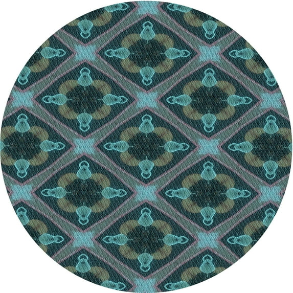 Ahgly Company Indoor Round Patterned Deep-Sea Green Area Rugs, 3' Round