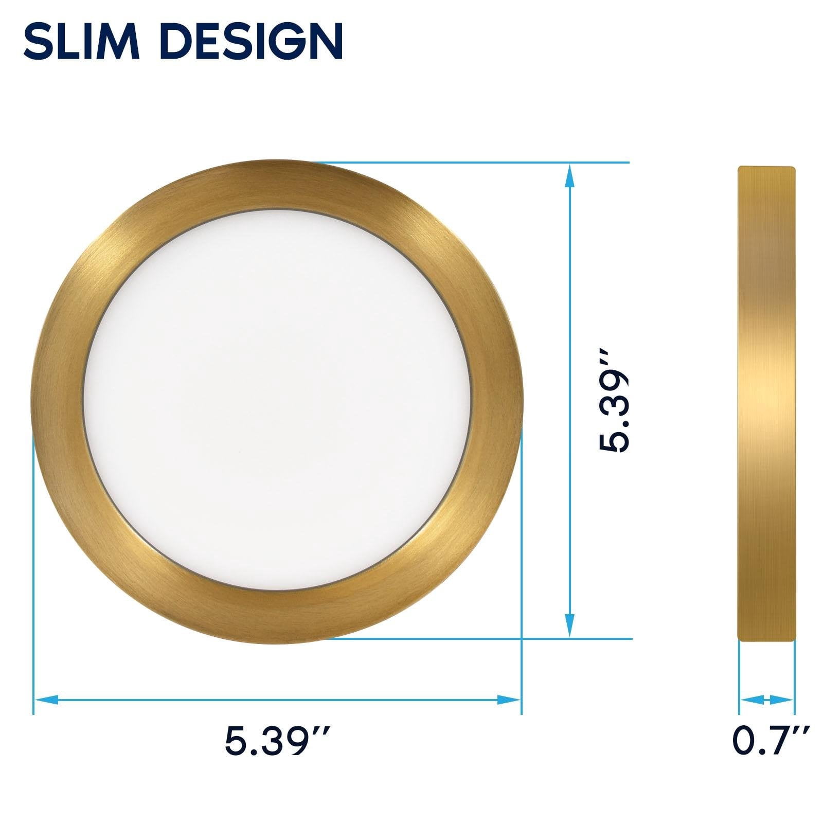 Luxrite 5 Inch LED Flush Mount Ceiling Light, 10W 600LM, 5CCT 2700K-5000K, Dimmable, Wet Rated, ETL - Brass 4-Pack