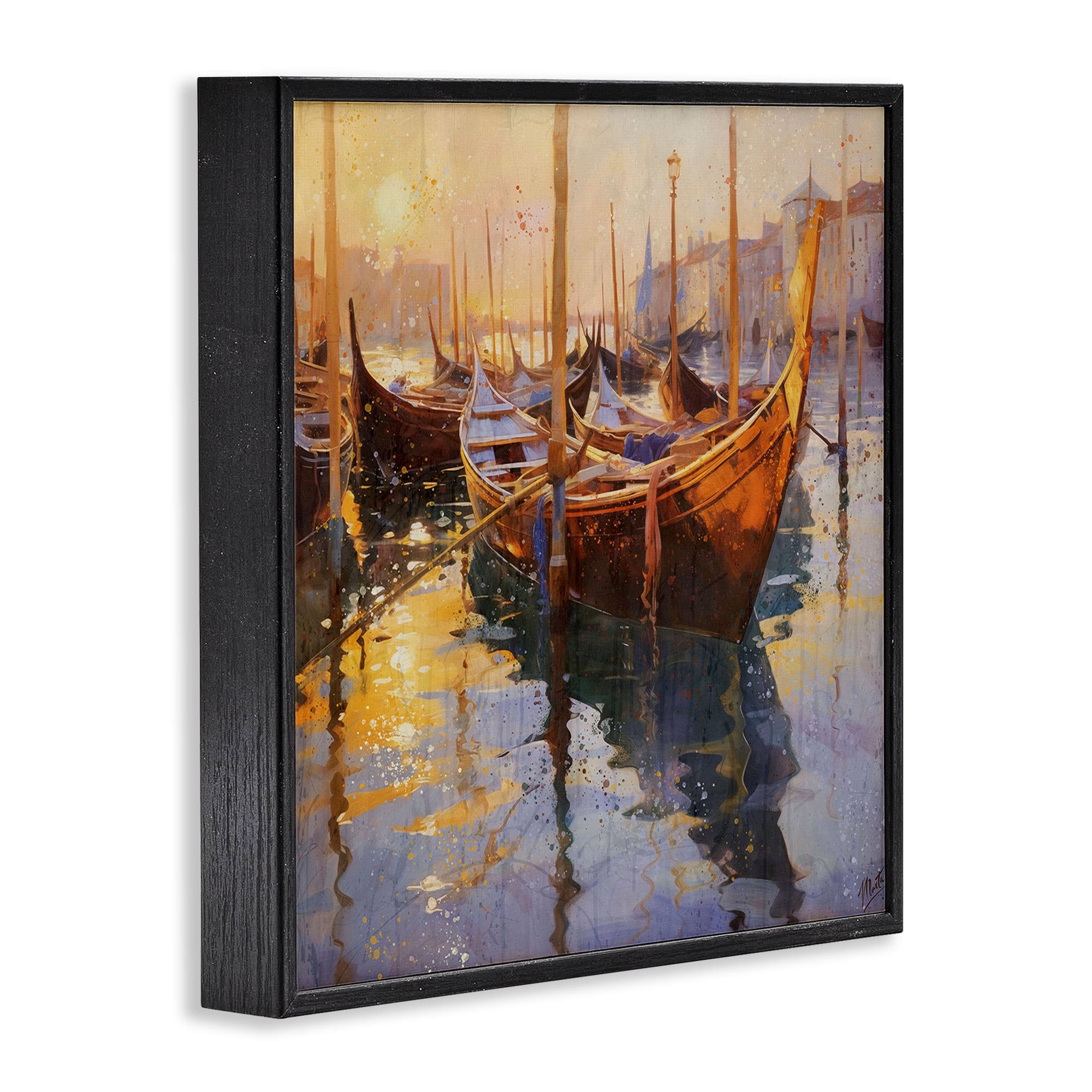 Stupell Industries Venetian Gondolas in Golden Light Black Framed Giclee Art, design by Marta Wiley