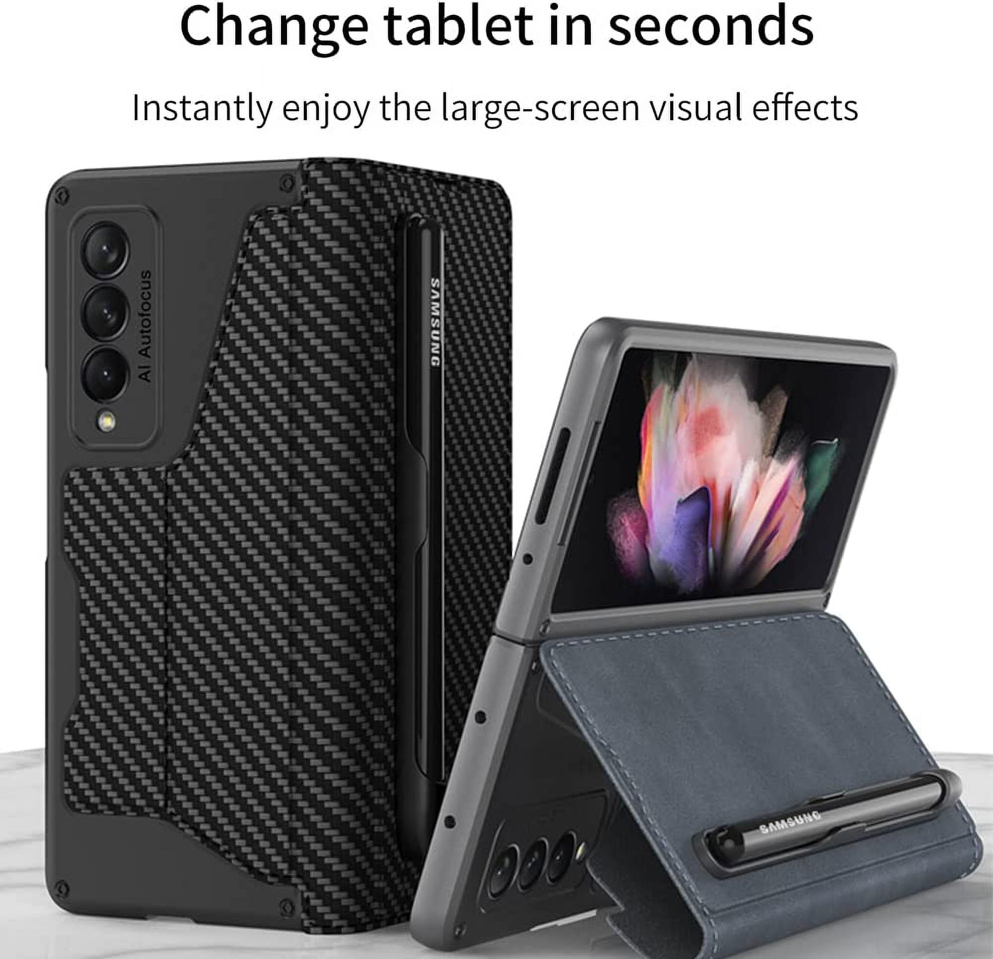 for Samsung Galaxy Z Fold 3 Case, Flip Wallet Card Slots, Removable S-Pen Holder Bracket Slot Stand Retro PU Leather Z Fold 3 Phone Case,Durable for Galaxy Z Fold 3 5G Case (Black,Samsung Z Fold3)