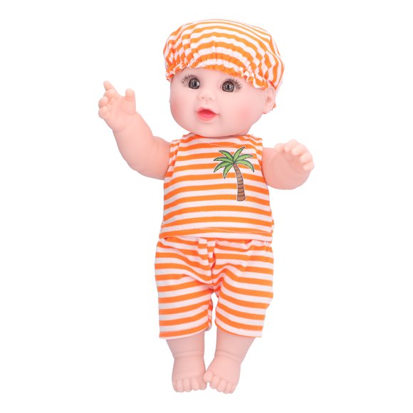 Muñeca bebé interactiva de vinilo suave para recién nacidos, muñeca bebé de simulación, color naranja