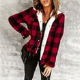 thumbnail image 4 of IROINNID Women's Short Shacket Jacket Notch Lapel Plaid Long Sleeve Winter Plaid Buttons Patchwork Coat, Red, 4 of 9
