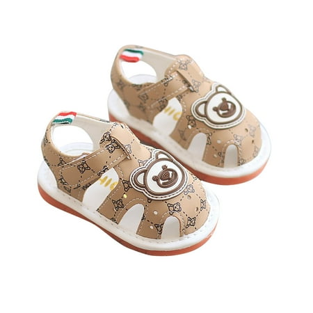 Meresysid Toddler Kids Soft Soled Casual Shoes Suitable Embroidered Cute Shoes Small Leather Shoes Khaki