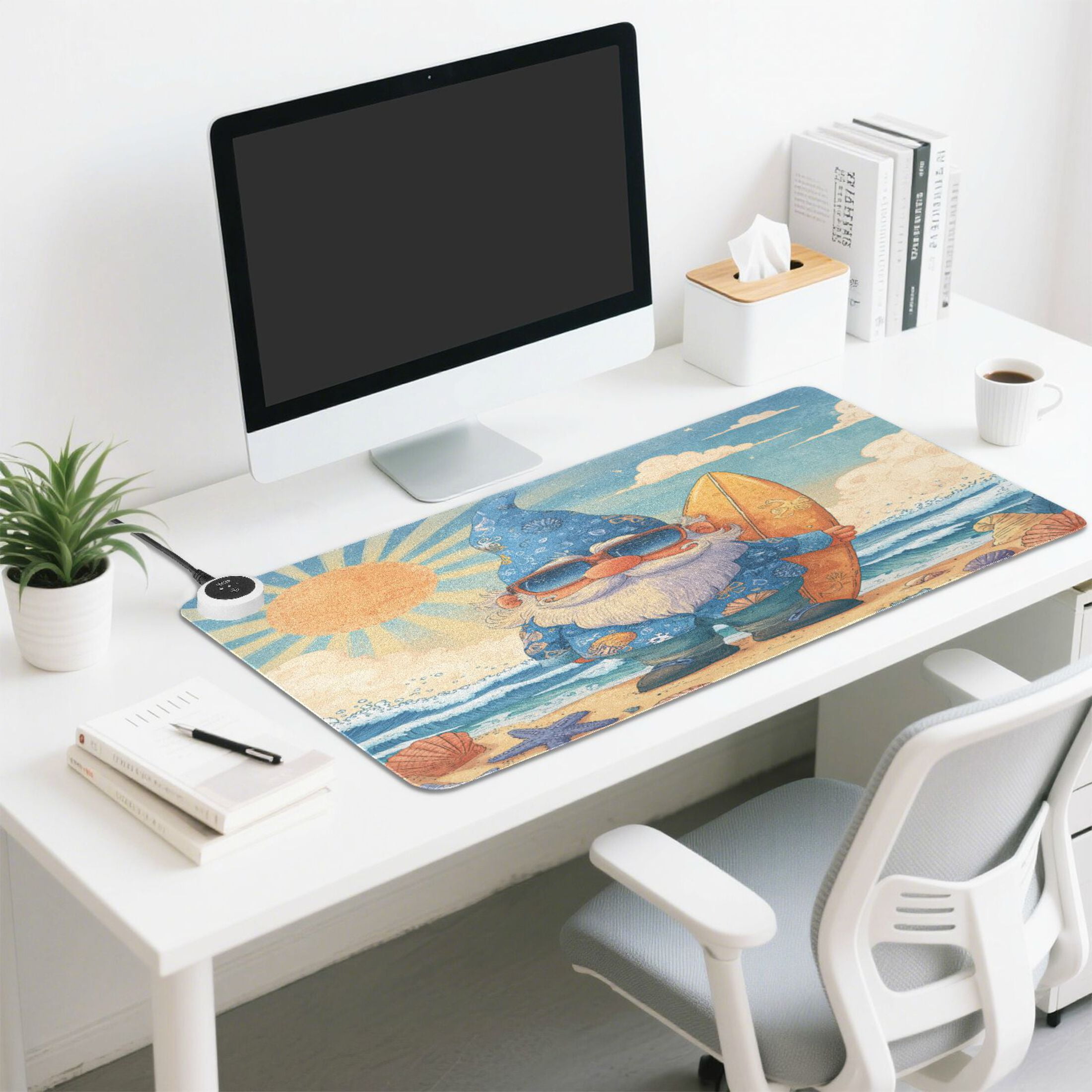 Wobogo Summer Dwarf Heated Mouse Pad Extra-Large Desk Mat With 3 Heating Levels and 3-hour Auto Shut-Off Protection Ideal for Computer Keyboards Home Office Hand-warming Essential 31.5in × 13in
