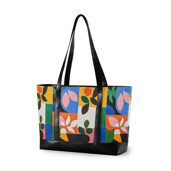 FORMRS Canvas Laptop Tote Bag for Women with 15.6" Computer Compartments Shoulder Handbag, Abstract Plants