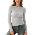 thumbnail image 2 of YMNXA Women's T Shirt Long Sleeve Round Neck See Through Comfortable Breathable Slim Fit Layering Top For Casual Daily Wear,Blue,S, 2 of 6