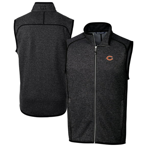 Men's Cutter & Buck Heather Charcoal Chicago Bears Big & Tall Mainsail Sweater Knit Fleece Full-Zip Vest