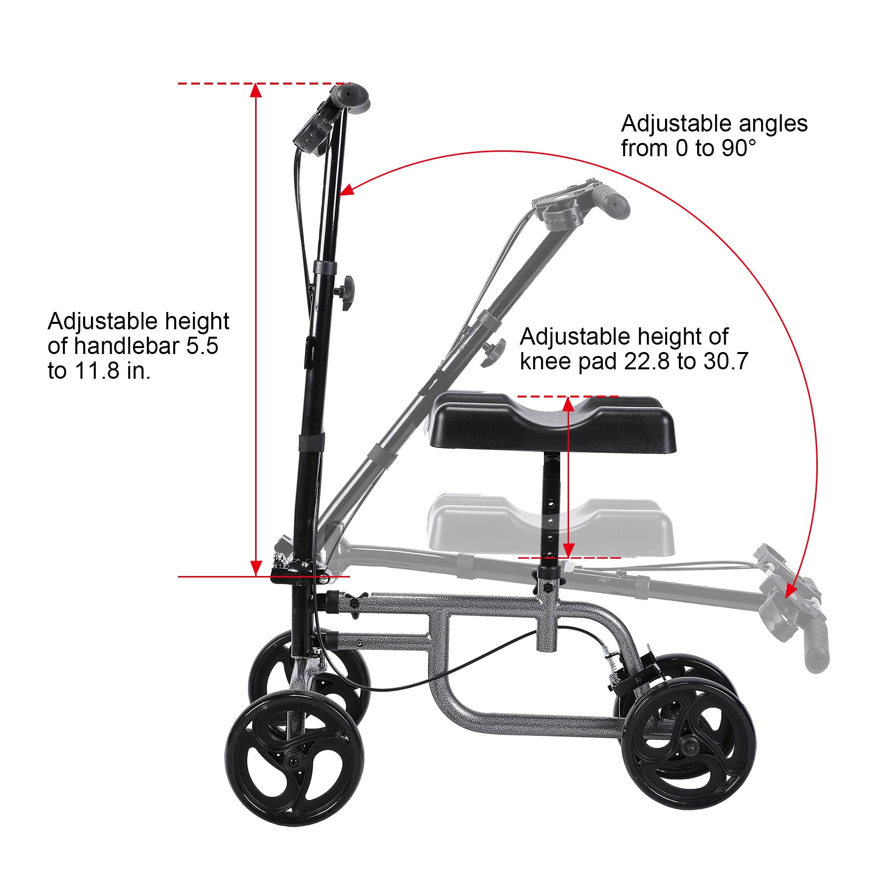 Steerable Knee Walker Knee Scooter Knee Cycle Leg Walker w/Storage Basket, 300 LB. Load Capacity