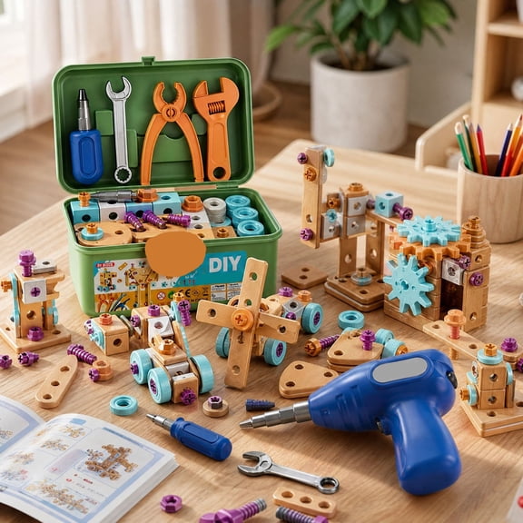 144PCS Kids Tool Set with Toy Drill & Toolbox, STEM Construction Building Toys, Kids Tool Kit for Kids Boys Girls Ages 3-4-5-6-7-8, Pretend Play Design & Drill Set