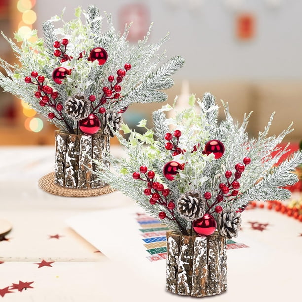 Decoración de mesa navideña BHLUUIYER, centro de mesa, árbol de 14 cm