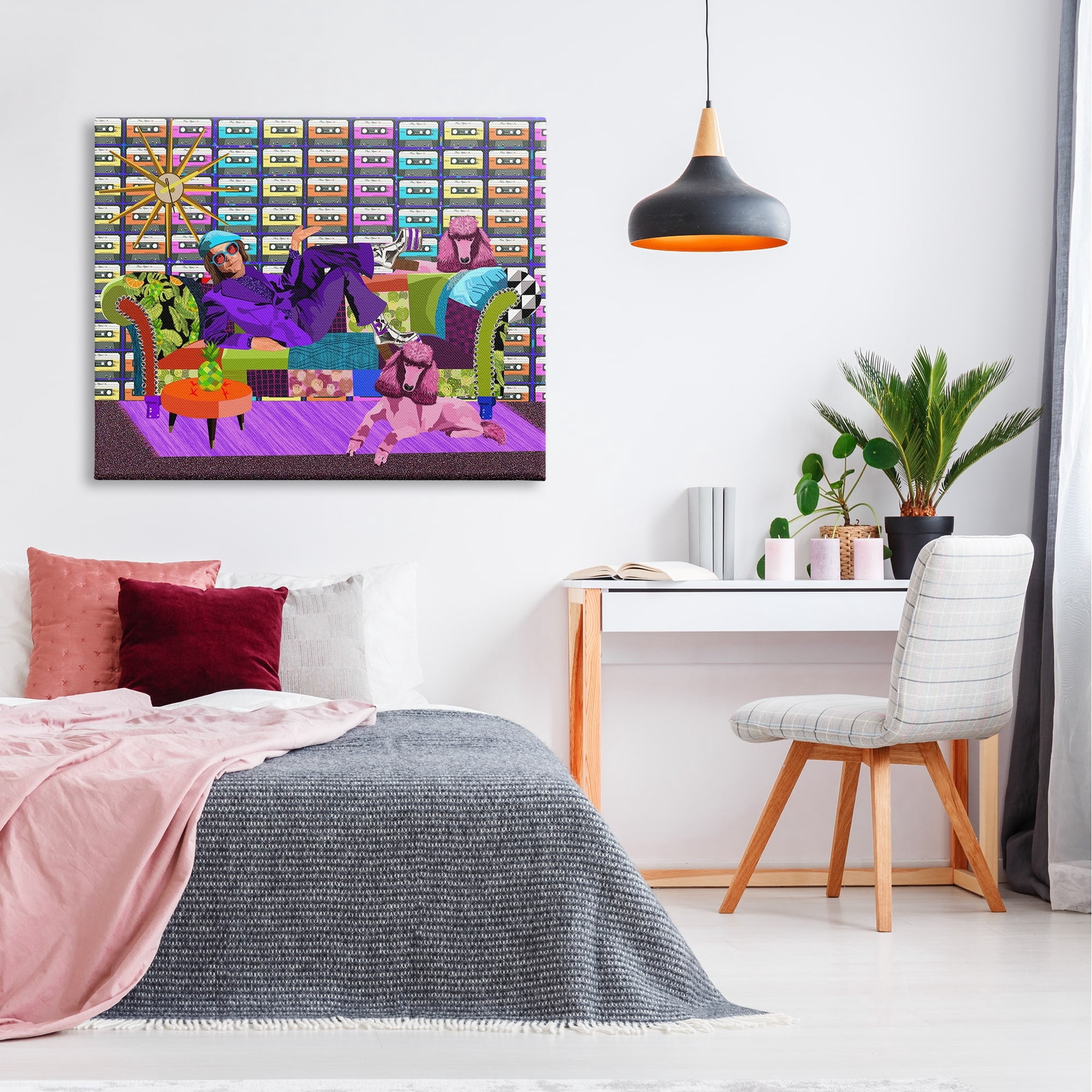 Stupell Industries Pop Style Bold Pattern Elton Dog Patchwork Couch Novelty Painting Gallery-Wrapped Canvas Print Wall Art, 48 x 36, Design by Lynnda Rakos