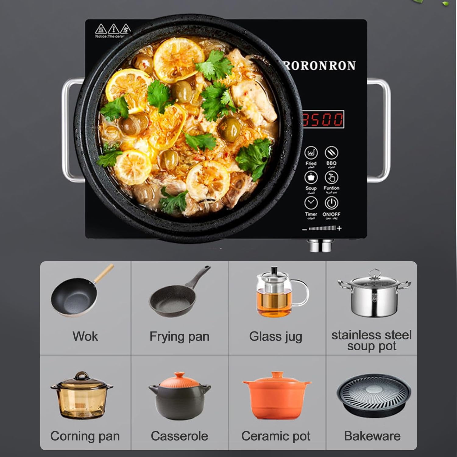 LASIEYO 3500W Hot Plate Electric Ceramic Stove Infrared Induction Cooker Home Cooktop Cooking Furnace US 110V, Electric Stove Portable Cooker Cooktop 2 Handle for Cooking