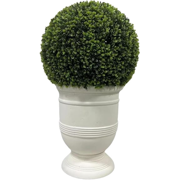 24" Artificial Ball Topiary in White Pot, Indoor/Outdoor Faux Plant