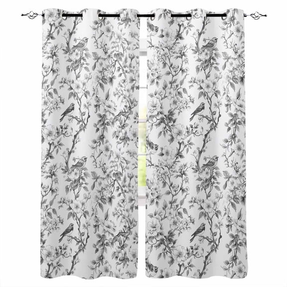 Grey Botanical Blackout Curtains 84 Inches Long, Elegant Watercolor Botanical Birds Thermal Insulated Black Out Curtains, Darkening Window Curtain Drapes for Bedroom Living Room 42"x84" 2 Panels