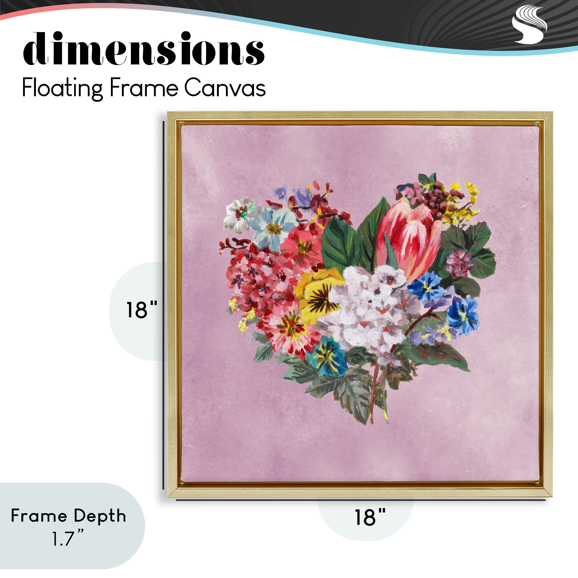 Stupell Industries Heart Shaped Garden Blooms Gold Framed Floater Canvas Wall Art, design by Melissa Wang