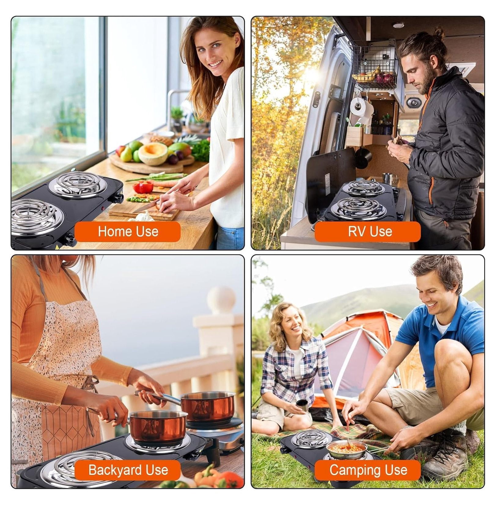 Hot Plate Electric Stove, 2000W Portable Dual Burner Cooktop - 5 Temp Control, Cast Iron, for Home, RV, Camping & All Cookware