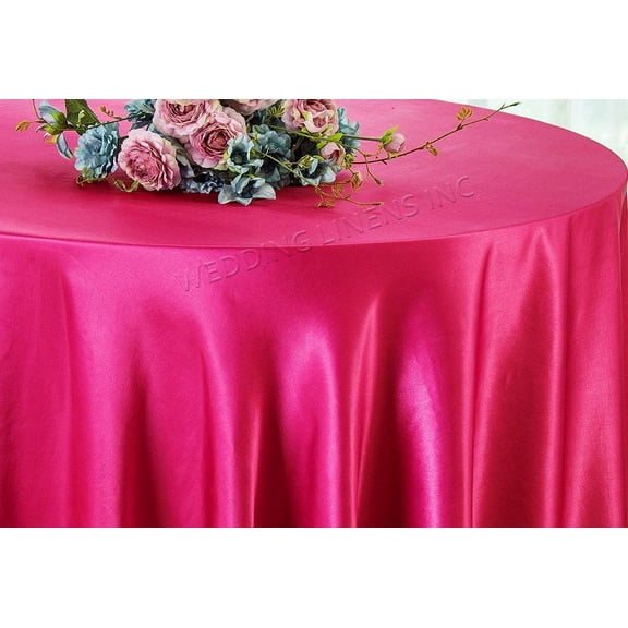 Wedding Linens Inc. 132 inch Heavy Duty Round Satin Tablecloth Table Cover Linens - Fuchsia