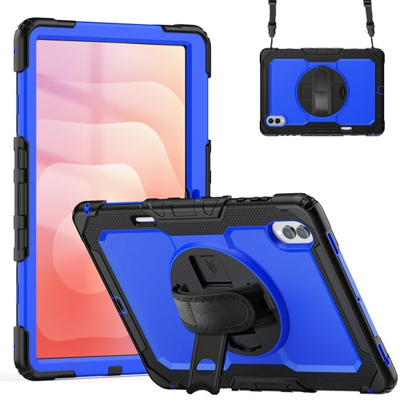 ELEHOLD Rugged Case for Samsung Galaxy Tab S11 Ultra 2025 14.6-inch, Three-Layer Kickstand Handstrap Shoulder Strap Shockproof Case Built-in Screen Protector ,Black Blue