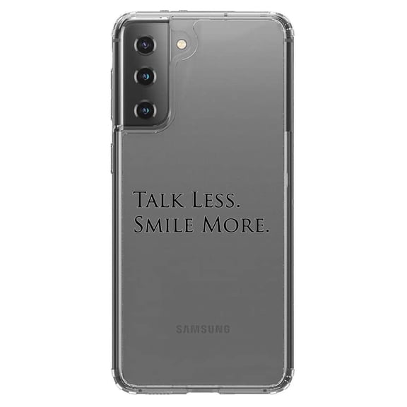 DistinctInk Clear Shockproof Hybrid Case for Galaxy S21 5G (6.2" Screen) - TPU Bumper Acrylic Back Tempered Glass Screen Protector - Talk Less. Smile More. Hamilton