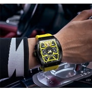 GUANQIN Men Automatic Wrist Watch Skeleton Tourbillon Tonneau Design Waterproof Adjustable Silicone Strap Business Luminous Sapphire Crystal Multifunction Clock