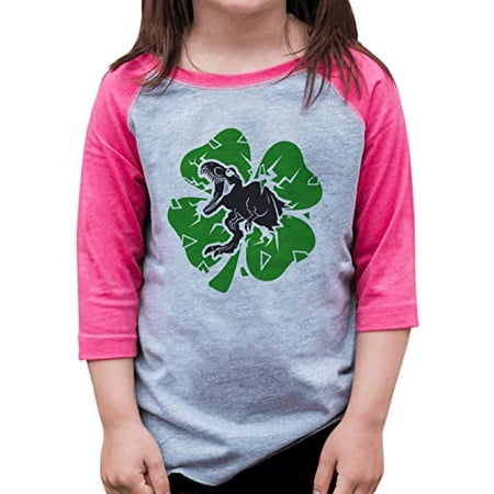 

7 ate 9 Apparel Girls St. Patrick s Day Shirts - Dinosaur Lucky Clover Pink Shirt 4T
