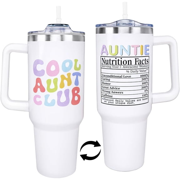 Aunt Tumbler 40 Oz, Funny Aunt Gifts from Niece Nephew, Aunt Christmas Gifts, Aunt Birthday Gift, Best Aunt Gifts, Auntie Cup Mug Coffee Travel Cup, Stainless Steel 40 Oz Tumbler with Handle and Straw
