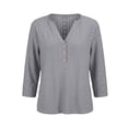 thumbnail image 5 of CYMMPU Women's Summer 3/4 Sleeve Button V Neck Loose Casual Top, Vintage Style Lightweight Breathable Blouse for Women Gray XXXXXL, 5 of 9