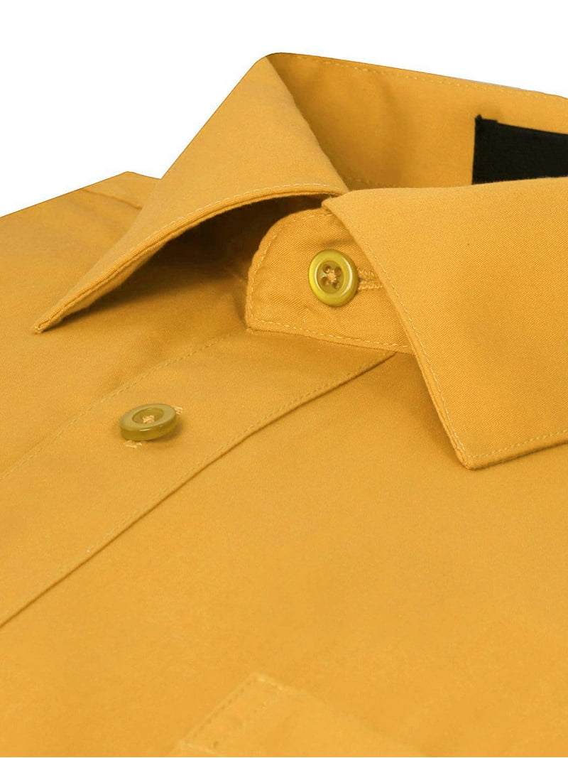VKWEAR Men's Classic Fit Long Sleeve Wrinkle Resistant Button Down Premium Dress Shirt (Gold, L), Size: Large
