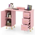 thumbnail image 1 of Gymax Manicure Table Nail Desk w/ Drawers Wrist Rest Metal Legs Nail Tech Station Pink, 1 of 10