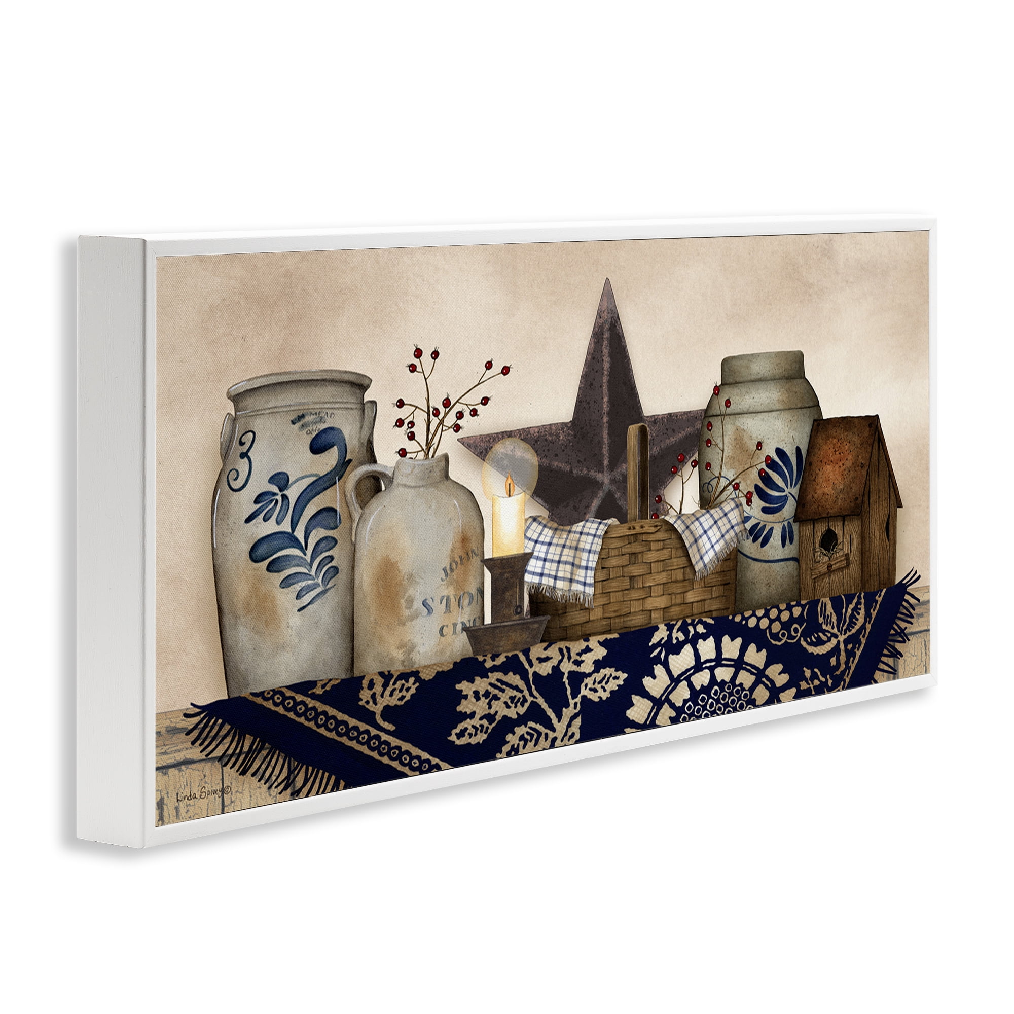 Stupell Industries Rustic Pottery Jars Botanical & Floral Painting White Framed Art Print Wall Art, 24 x 10