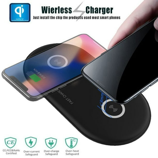 Dual Wireless Charger, 2 in 1 Qi Wireless Fast Charging Pad Station for iPhone X/8/8 Plus, 10W Fast Charging for Samsung Galaxy S9/S9+/Note 8/Note 5/S8/S8+/S7/S7 Edge/S6 Edge (Black)