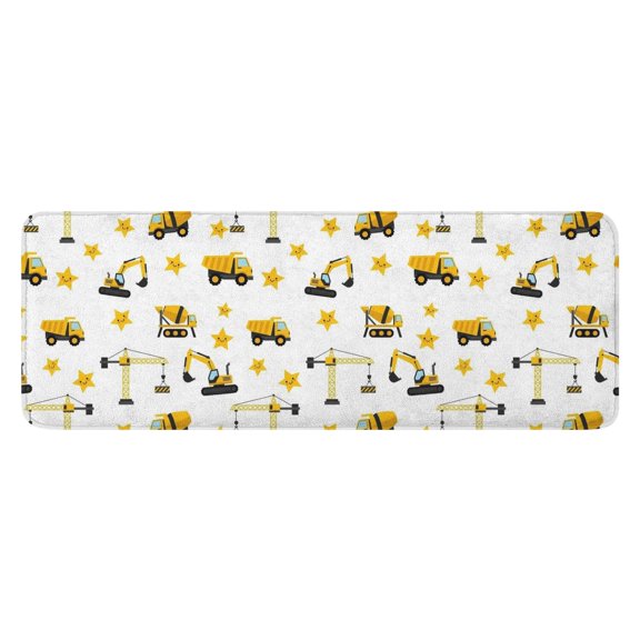 Cartoon Construction Vehicles Stars White Pattern Kitchen Rug Mat,Kitchen Runner Rugs Non Skid Washable,Decorative Kitchen Floor Mats for Kitchen,Sink,Laundry,17"x47.2"