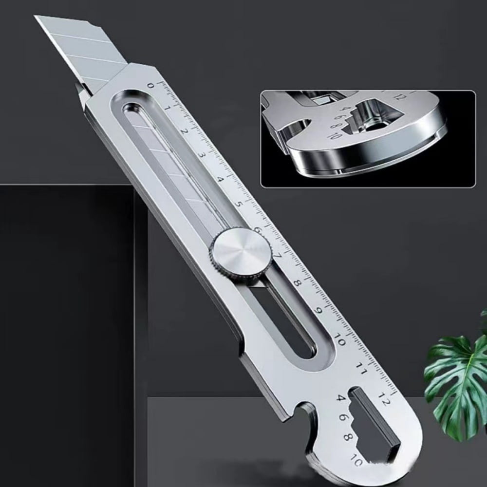 2 Pack Mutipurpose Utility Knife, 10-in-1Stainless Steel Retractable Box Cutter, Heavy Duty Snap off Cutter Knife, Safety Lock Design (Silver)