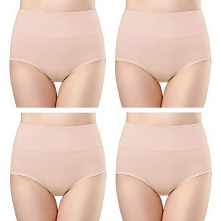 

huanledash 4 Pcs/Set Women Underpants Plus Size Solid Color Breathable High Elasticity Intimacy Anti-septic Soft High Waist Women Briefs for Daily Wear