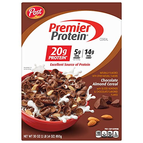 Post Premier Protein Chocolate Almond cereal, high protein cereal